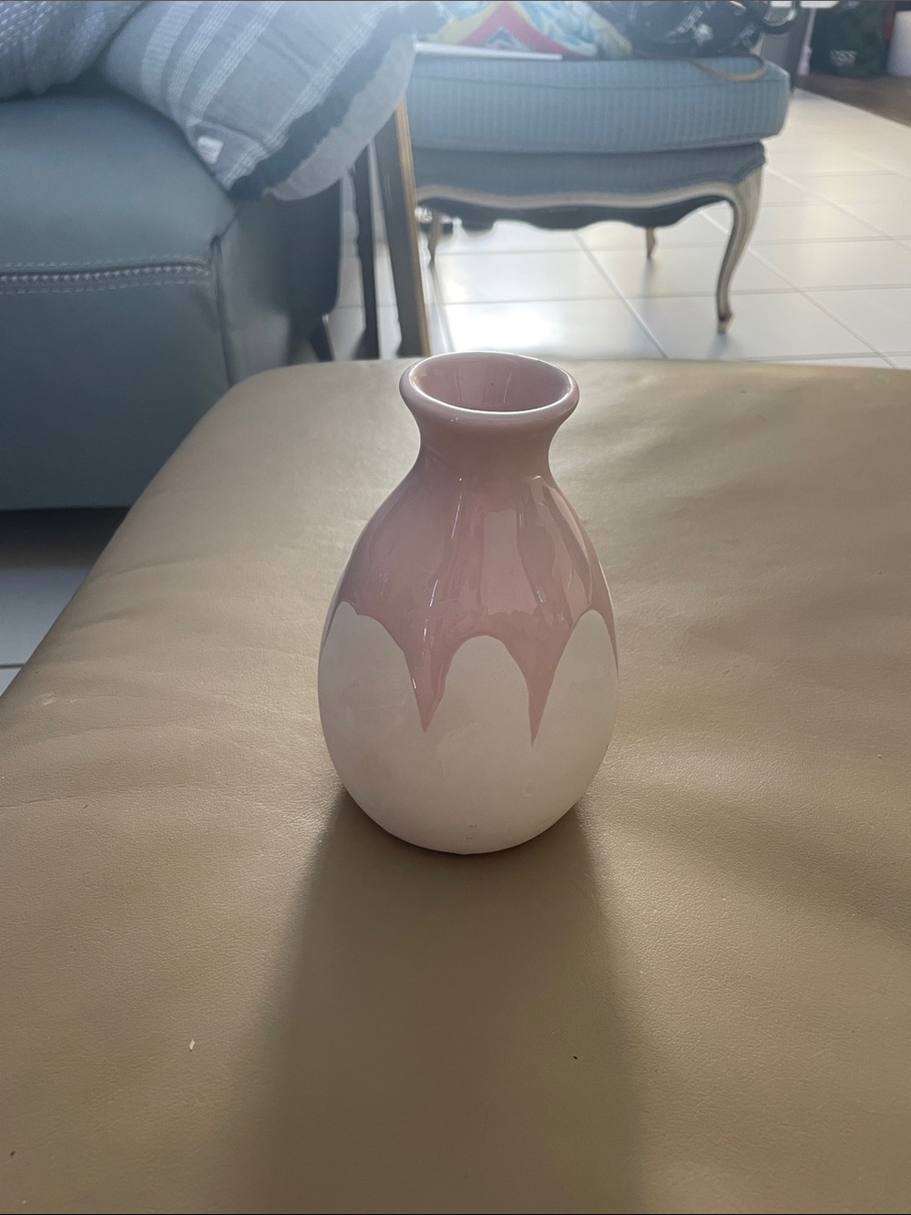 Isaac Mizrahi Pink and White Drip-Glaze Ceramic Bud Vase great accent